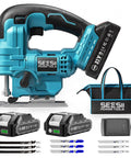 Cordless Jigsaw With Dual 21V 2Ah Batteries And Charger, Workhorse For Wood Projects, Bevel Up To 45 Degrees, 4 Orbital Actions