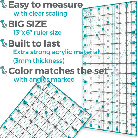 Rotary cutter quilting kit in turquoise with A3 cutting mat and clear acrylic ruler