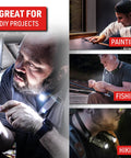 Rechargeable Hands Free Neck Light With Nine Hour Run Time, Water Resistant And Rugged used in painting, fishing, hiking