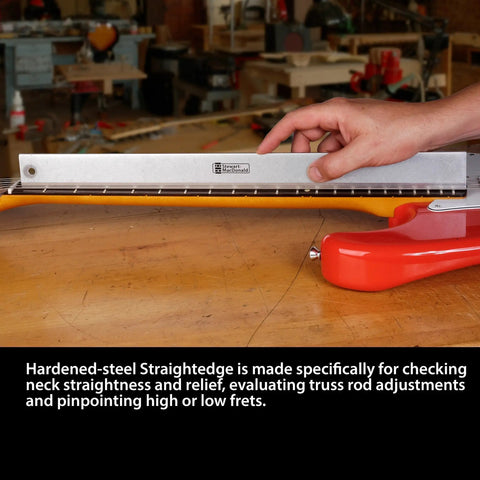 Complete Guitar Setup Kit With 3 Piece Luthier Tools For Precision Intonation, Action Adjustment, Nut And Saddle Work, And Quick Setup Dialing In Playability And Tone For Any Style. Hardened-steel straightedge on guitar neck