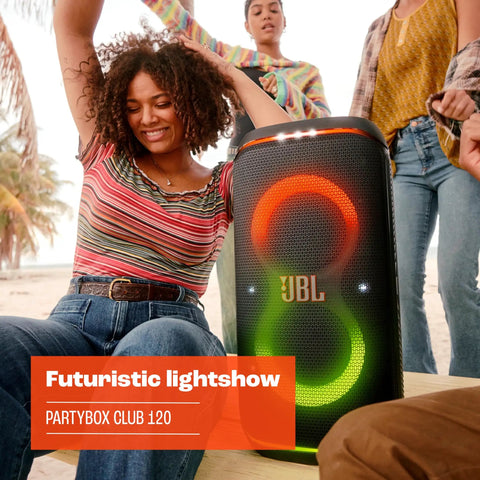 Portable Party Speaker With Foldable Handle And Pro Sound, Club 120 Delivers Dope Bass, Futuristic Light Show, Black