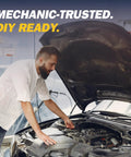Man working on car engine, emphasizing mechanic trust for All In One ATF Transmission Fluid For Automatic Transmissions Power Steering Torque Converters And Hydraulic Drives Dexron III, II E, Ford Mercon Compatible Keeps Your Ride Shifting Smooth In High Mileage Cars Reduces Slipping And Rough Shifts 1 Liter.