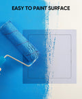 Kickass Eight By Eight Inch Abs Drywall Access Panel With Smooth Paintable Finish being painted with a blue roller.