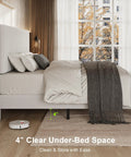 Full Size Bed Frame With Headboard White Upholstered Velvet Platform Bed Built Like A Tank With Solid Wood Slats Rock Solid Support No Box Spring Required No Fuss Setup For Modern Spaces showcasing 4" under-bed clearance.