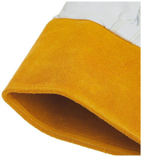 1338M Goatskin Tig Glove With Cuff Medium White Gold Welders Gear Pro Grade sleeve detail