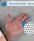 Hand showing breathable mesh of Six Pack Mesh Drawstring Bags 14 By 17 Inches With Locking Drawstrings For Gym Gear Beach Toys Balls Laundry And More Multipurpose Storage Black Durable See Through