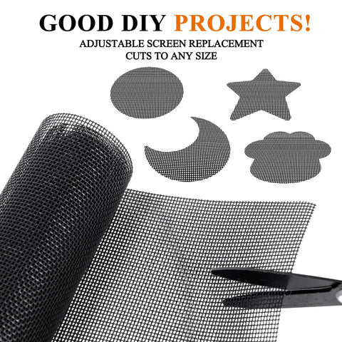 Heavy Duty Pet Proof Window And Door Screen Mesh Built To Last From Vinyl Coated Polyester shown with scissors cutting black mesh