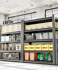 Five Tier Garage Shelving Unit Built Tough From Metal, Heavy Duty Utility Storage Rack For Garage Or Workshop, Adjustable Steel Shelves, Space Saving Organization For Tools, Parts, And Supplies in garage with bins and tools