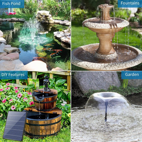 12W Solar Fountain Pump With 160 GPH Flow Adjustable For Ponds And Water Features Includes 16.5 Ft Cord And PVC Tubing Easy Setup