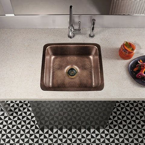 Pure Copper Kitchen And Bar Sink With Hand Hammered Finish 17 Inch Highball Dual Mount Drop In Or Undermount Deep Rectangular Bowl
