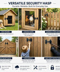 Hella Durable 180 Degree Flip Barn Door Latch Pack Matte Black Stainless Steel Gate Lock with fence and dog house.