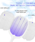 Beast Mode 4000V Electric Fly Swatter Racket 2 Pack With Rechargeable Battery, showing safety grid and purple light attraction.