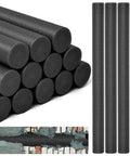 Pro Grade Foam Backer Rods 12 Pack for Expansion Joints shown stacked, black foam, 1.5in thick, ideal for sealing concrete gaps.