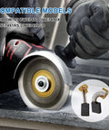 Image of Four Pack Heavy Duty Carbon Brush Set for Table Saws, showing brushes with compatible motor components and side angle view.