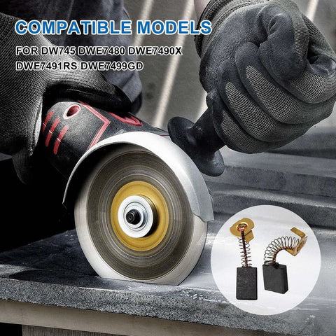 Image of Four Pack Heavy Duty Carbon Brush Set for Table Saws, showing brushes with compatible motor components and side angle view.