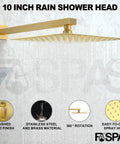Wall Mounted Shower System With 10 Function High Pressure Handheld Shower Head And 10 Inch Rain Shower Head, gold finish.