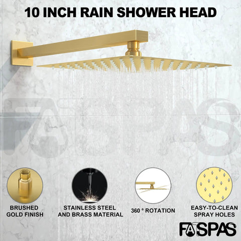 Wall Mounted Shower System With 10 Function High Pressure Handheld Shower Head And 10 Inch Rain Shower Head, gold finish.