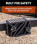 Heavy Duty Wheel Chocks 2 Pack With Mounting Bracket For Trailers Trucks And RVs installed on vehicle