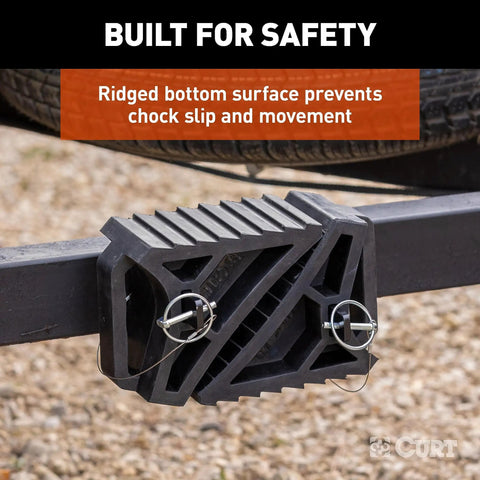 Heavy Duty Wheel Chocks 2 Pack With Mounting Bracket For Trailers Trucks And RVs installed on vehicle