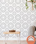 Big Floral Wall Stencil Set 24 By 38 Inches XL Allover Pattern With Free Edging Stencil applied on wall in living room decor.