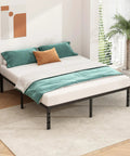Rock Solid Metal Platform Bed Frame Full Size With Heavy Duty Support Slats No Box Spring Needed in modern bedroom setting.