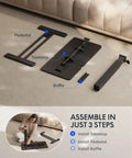 Assembly guide for Adjustable Height C Shaped End Table With Split Tilting Top And Gas Spring Lift, parts laid out on carpet.
