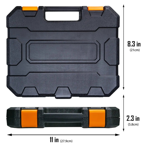 Heavy duty storage case for Three Eighths Inch Drive Deep Impact Socket Set Kit with dimensions 8.3 x 11 x 2.3 inches