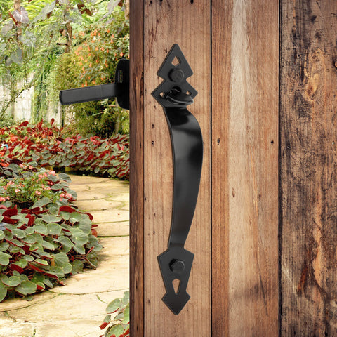 Heavy Duty Thumb Gate Latch Kit With 8 Inch Decorative Handle For Wooden Fences And Gates Self Closing Outdoor Gate Lock For Wood Metal Vinyl Pool And Garden In Black Finish