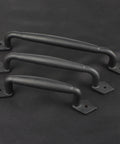 Three Rustic 12 Inch Barn Door Handles Heavy Duty Pulls in matte black finish, round solid metal, for DIY sliding doors.