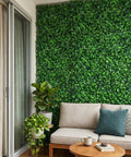 20 By 50 Inch Artificial Privacy Grass Wall Decor With Ficus Leaves And Faux Trellis Expandable Lattice Panels in living room