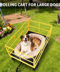 Heavy Duty 1500 Pound Capacity Garden Wagon With All Terrain 13 Inch Wheels Removable Sides hauling a dog in a park