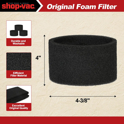 Foam Sleeve Filter Replacements For 1 Gallon Wet Dry Vacuum Cleaners, 3 Pack, Easy To Clean, Compatible With Most Models