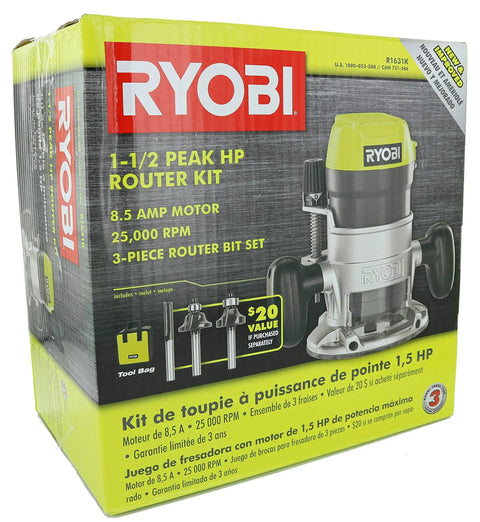 Box of Eight Point Five Amp One And A Half Peak Horsepower Fixed Base Corded Router For Precision Woodworking R1631K