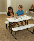 Kids Picnic Table With One Hand Adjustable Squeeze Button Setup Folds Flat For Easy Transport Seats Four Kids Comfortably