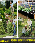 Long Reach 4-In-1 Garden Hoe With 64 Inch Handle used in various settings: garden, flower bed, lawn, and farm for weeding