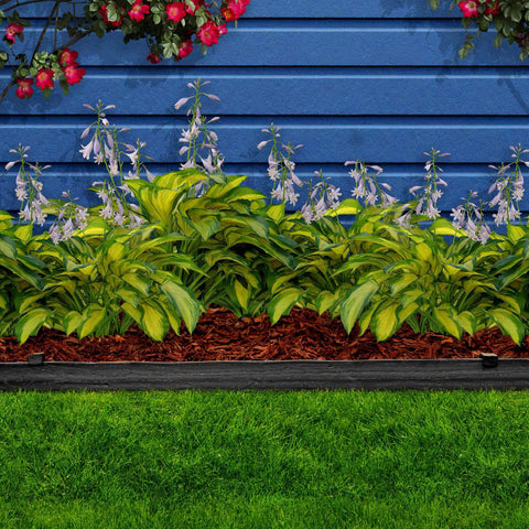 Heavy Duty Composite Landscape Edging With Anchoring Stakes, 4.5 Inch Straight Top Border, 40 Foot Kit, in garden setting