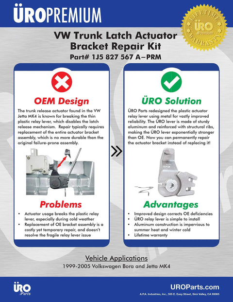 Trunk Latch Actuator Bracket Repair Kit For 1J5827567A Fix It Fast Replace Fragile Plastic Lever With Aircraft Quality Aluminum