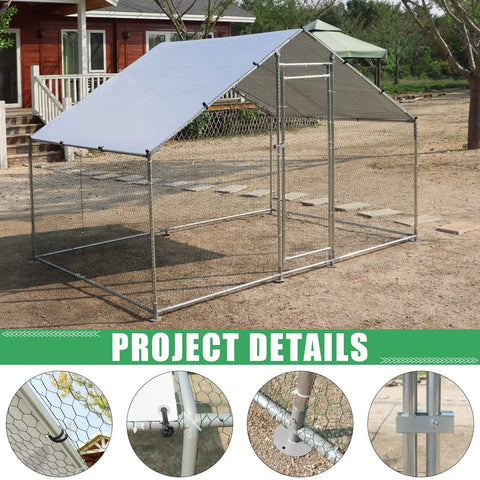 Walk In Large Metal Chicken Coop With Waterproof UV Cover Farm Ready Outdoor All Weather Galvanized Steel Poultry Pen in yard