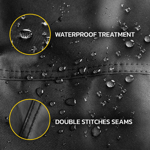 Waterproof treatment on Rugged Outdoor Fire Pit Cover For Rectangular Fire Tables 67L X 37W X 28H, showing double-stitched seams.