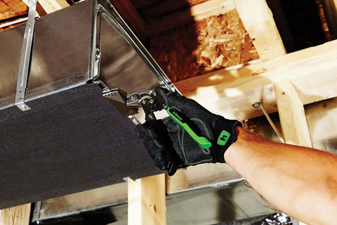 Offset Hand Seamer 3 Inch for Sheet Metal with heavy duty durable stainless steel blades in action on HVAC ductwork