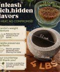 Unpolished Granite Mortar And Pestle Set One And A Half Cup Capacity Heavy Duty Stone Grinding Tool with measurements highlighted