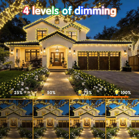 1000 LED Christmas String Lights Outdoor 403 Ft With 8 Lighting Modes IP44 Waterproof Fairy Lights on house dimming levels 25% to 100%