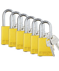 Lockout Tagout Padlock Set Six Pack Yellow Keyed Alike With Two Keys Per Lock OSHA Compliant Safety Locks Aluminum Bodies