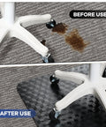 Before and after use of 48 By 30 Inch Chair Mat For Low Carpet Floors, Thick And Sturdy Carpet Protector For Rolling Office Chairs
