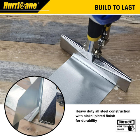 Hurricane sheet metal hand seamer, 6-inch straight-jaw, nickel-plated steel with cushioned grip.
