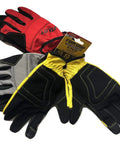 Rugged 3 Pair Utility Work Gloves Set For Heavy Duty Jobs Red Gray Yellow Comfort Fit And Strong Grip Hand Protection