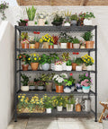 Rock Solid Heavy Duty 5 Tier Wire Shelving Rack 45 Inches Wide Adjustable Storage Organizer Carrying Up To 1000 Pounds Matte Black with plants