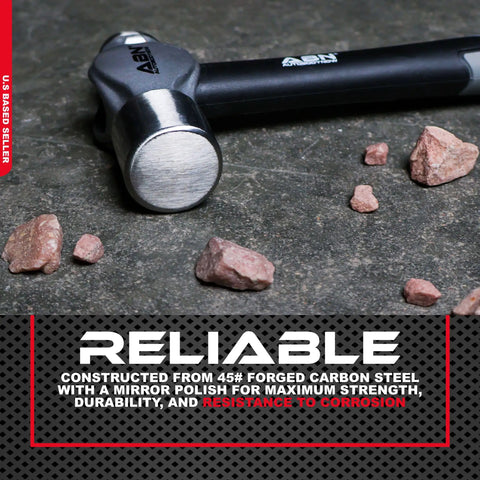 Close-up of Ball Pein Hammer Set 4-Piece With 8, 12, 16, 24 Oz Hammers, Fiberglass Handles, Carbon Steel Build on concrete surface