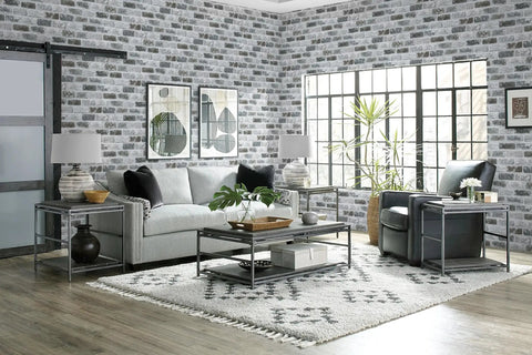 Living room with Gray Brick Peel And Stick Wallpaper With Realistic 3D Texture Self Adhesive Removable Contact Paper For Kitchen Accent Wall Decor Vintage Brick Look Easy Install Durable Faux Wall Covering For Any Room.