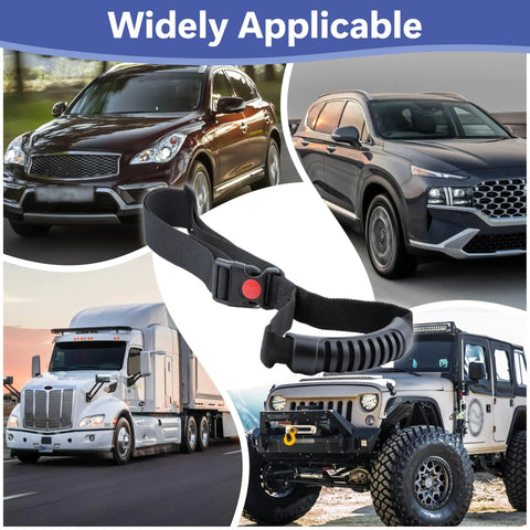 Rock Solid Adjustable Car Grab Handle Strap For Dead Easy Vehicle Entry And Exit heavy duty strap shown with various vehicles.